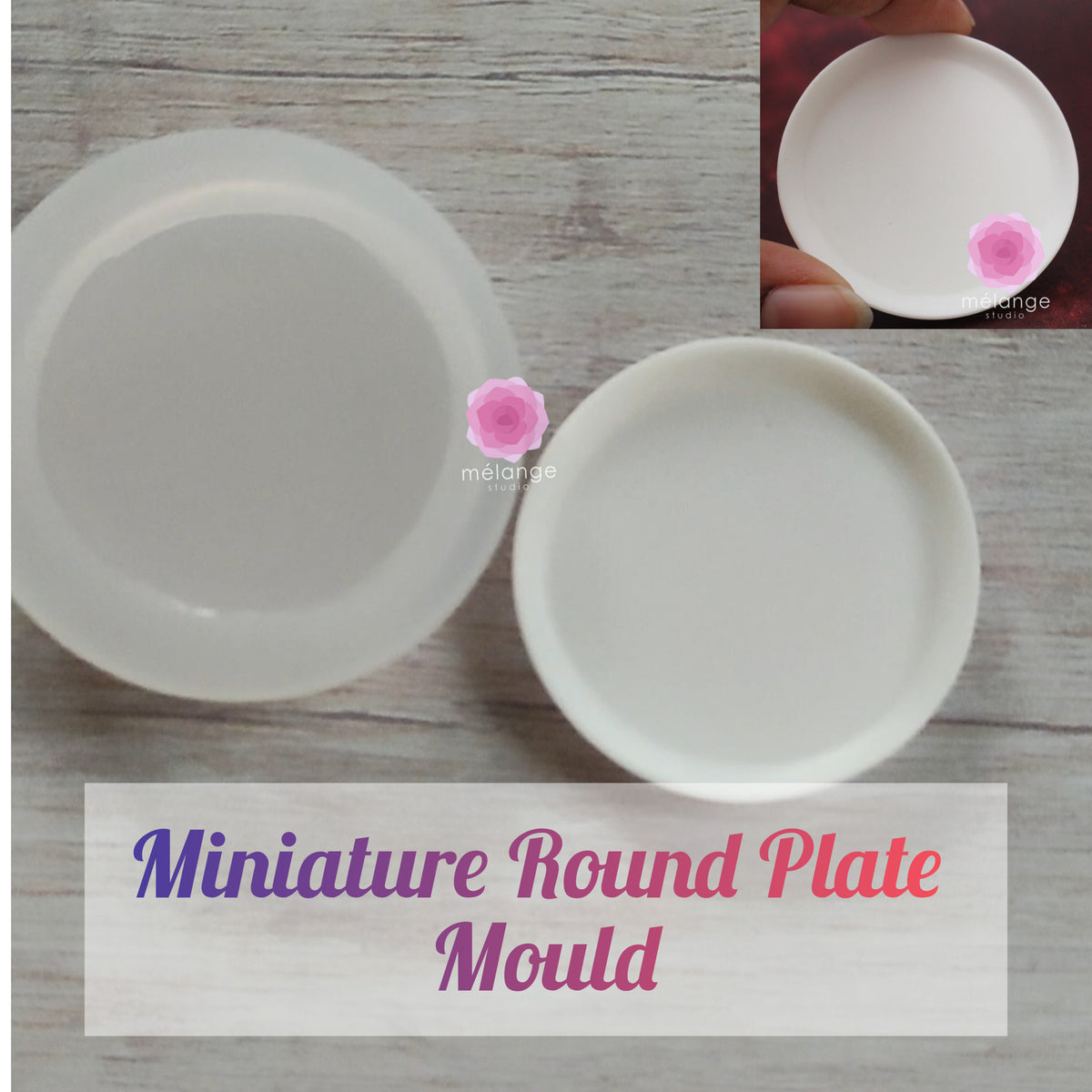 Round silicone plate moulds with white cast miniature round plates